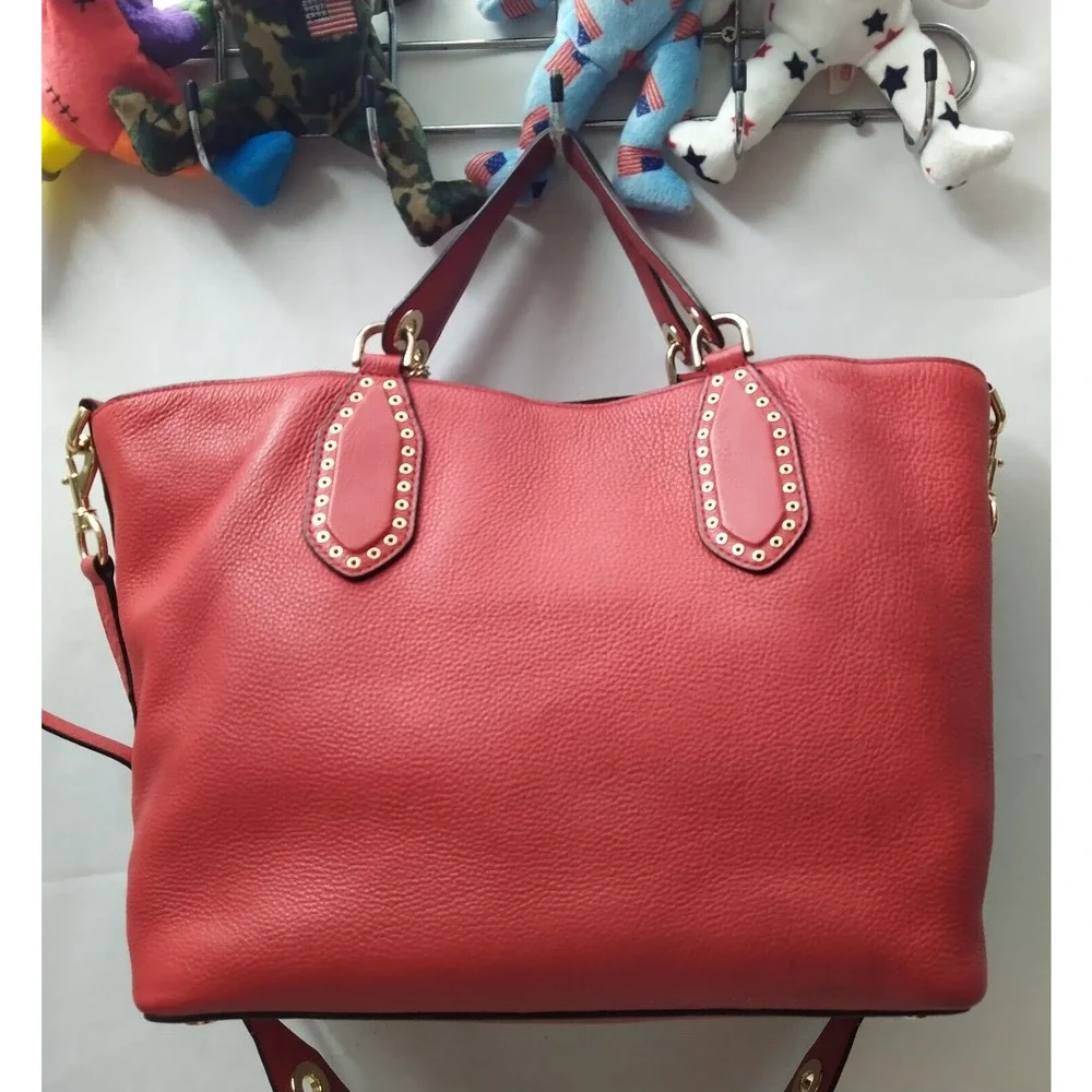 Michael Kors Brooklyn Red Leather Tassel Double Handle Satchel Shoulder Bag